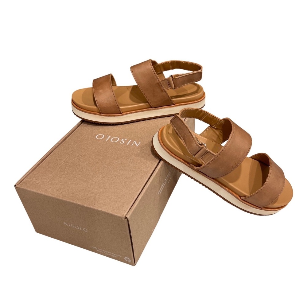 Anthropologie Nisolo Go-To Flatform Leather Platform Sandals Almond Shoes Sz 6.5 - Picture 7 of 8